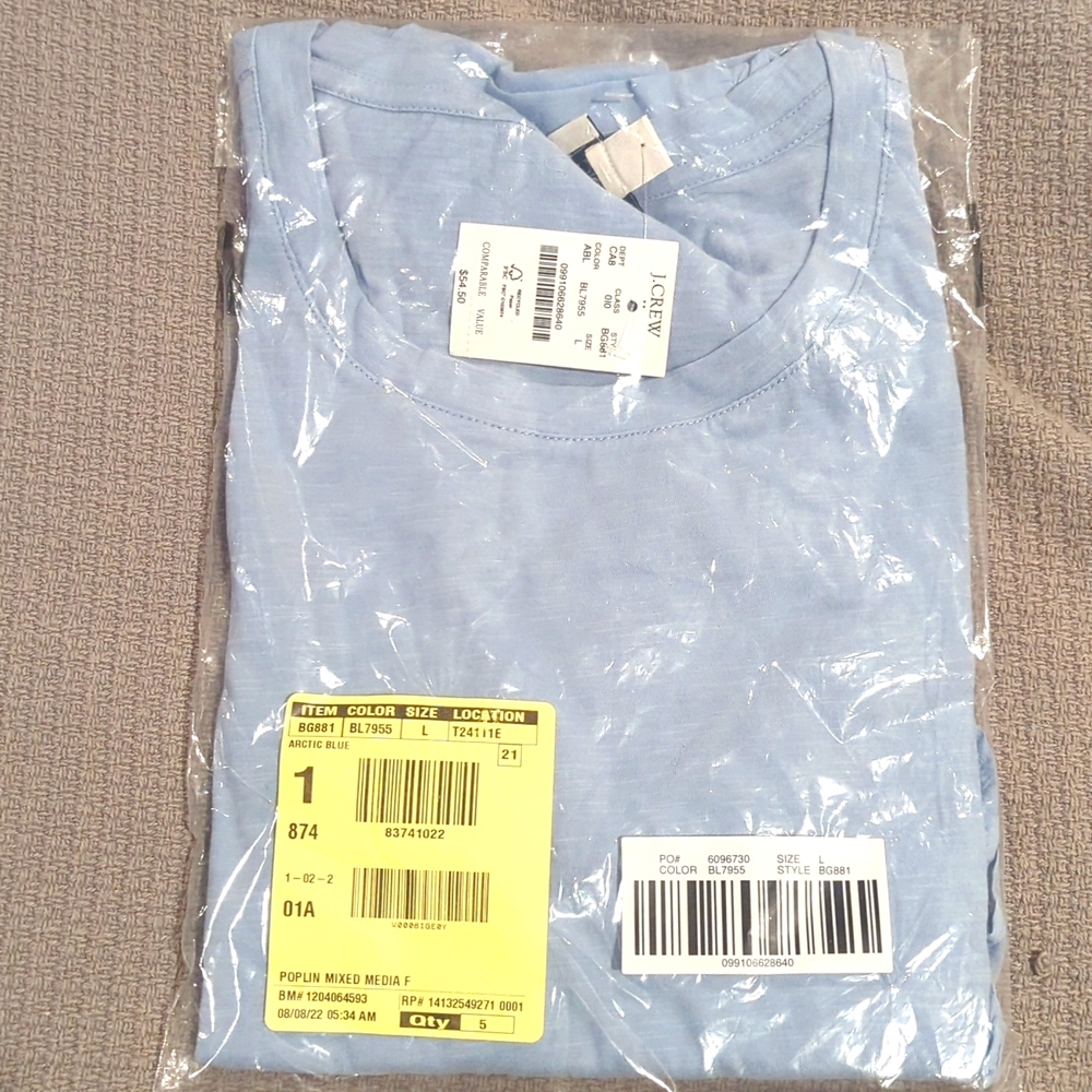 J.Crew NWT Women's Flutter Sleeves Poplin T-Shirt Size L